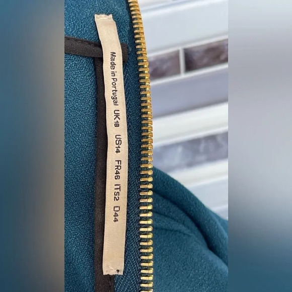 ROLAND MOURET JEDDLER TEAL CREPE CAP SLEEVE DRESS SIZE 14 - Picture 8 of 14